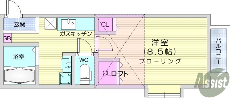 プリムヴェールⅢ(1K/2階)の間取り写真