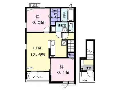 グランツコートKK IV(2LDK/2階)の間取り写真