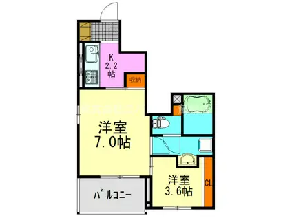 コーモド ヴィレッタ(1SK/1階)の間取り写真