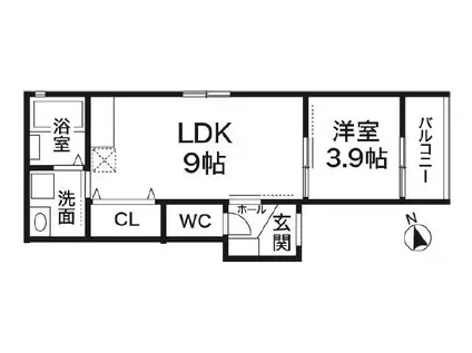 トラスティ野田通(1LDK/2階)の間取り写真