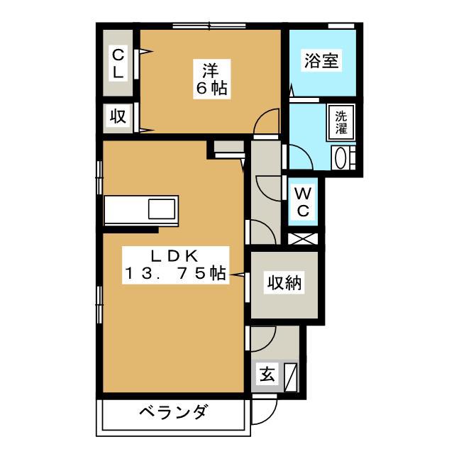 ルミナス三本柳 A(1LDK/1階)の間取り写真
