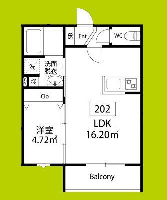 フェリーチェ泉大津(1LDK/2階)の間取り写真