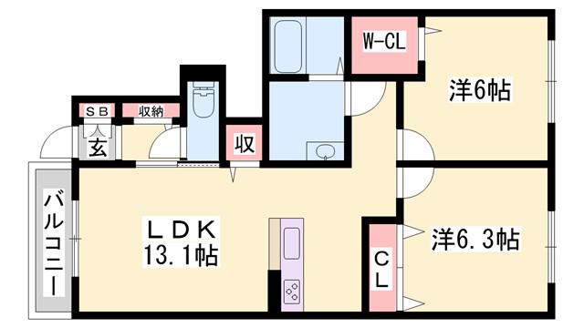 シャーメゾン童子山(2LDK/1階)の間取り写真