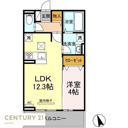 ブランネージュ東小串(1LDK/2階)の間取り写真