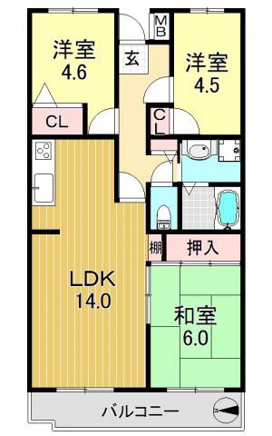 シティハイム平成(3LDK/3階)の間取り写真