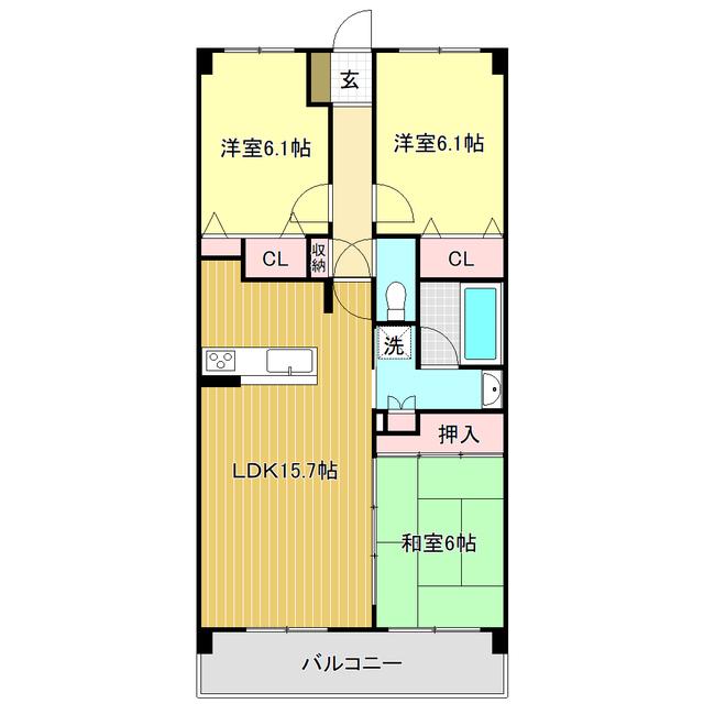 アルファステイツ吉田公園(3LDK/6階)の間取り写真