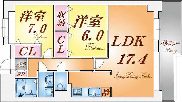 ベルフィオーレ(2LDK/6階)の間取り写真