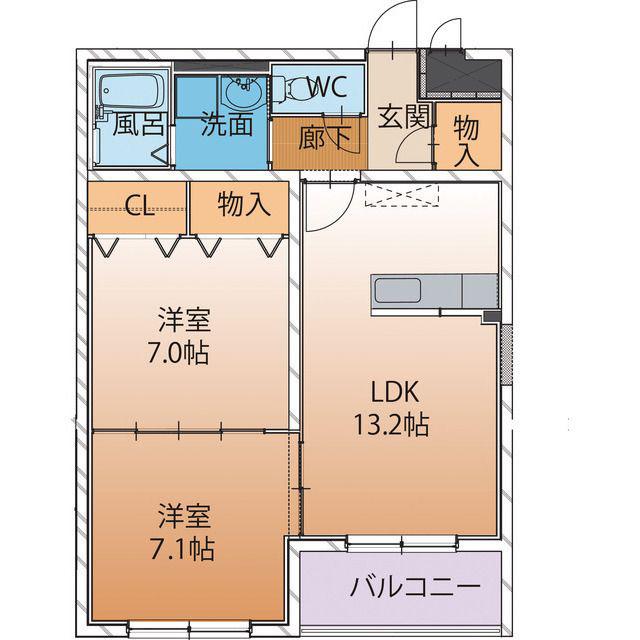 ハートフルフルール(2LDK/1階)の間取り写真