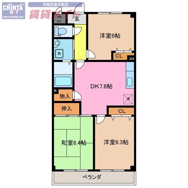 柳本マンション(3DK/3階)の間取り写真