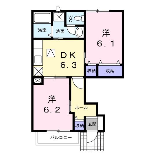 ラルジェB(2DK/1階)の間取り写真