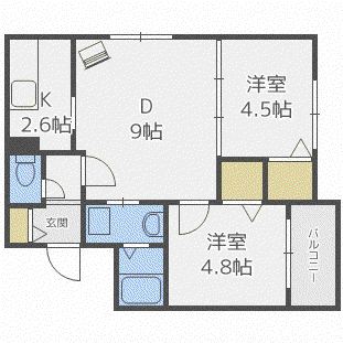 LA VITA澄川(2LDK/4階)の間取り写真