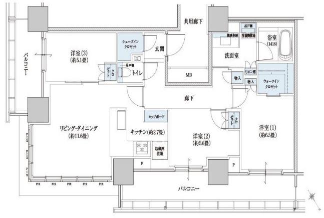 BRILLIA TOWER 浜離宮(3LDK/28階)の間取り写真