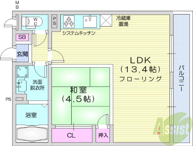 D-ROOM高砂(1LDK/2階)の間取り写真