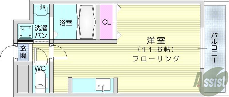 アスコット南仙台駅前(ワンルーム/4階)の間取り写真
