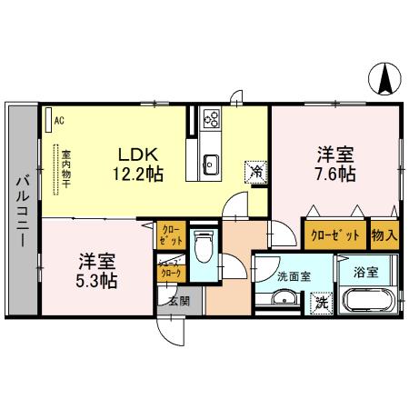 メゾンボヌール(2LDK/2階)の間取り写真
