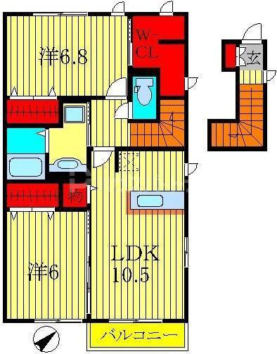 ボナール酒井根II号棟(2LDK/2階)の間取り写真