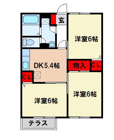 西鉄天神大牟田線 三沢駅(福岡) 徒歩5分 2階建 築25年(3DK/2階)の間取り写真