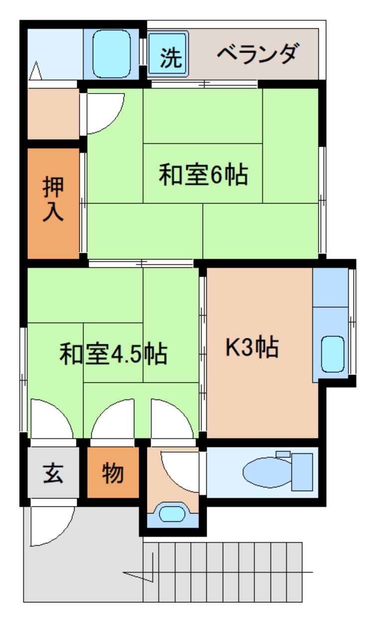 福葉 宮原八丁目アパート(2K/2階)の間取り写真