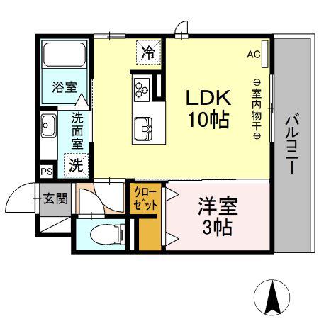 白山ガーデンプレイス(1LDK/3階)の間取り写真