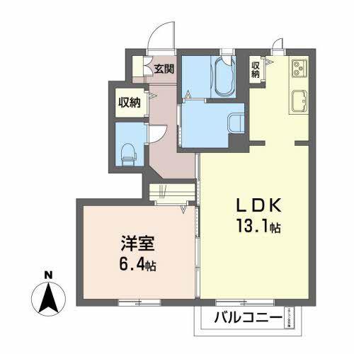 プライムタウンB(1LDK/1階)の間取り写真