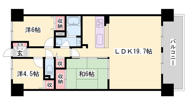 パレロワイヤル姫路駅前(3LDK/10階)の間取り写真