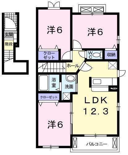 ノ-ビレアビターレB(3LDK/2階)の間取り写真