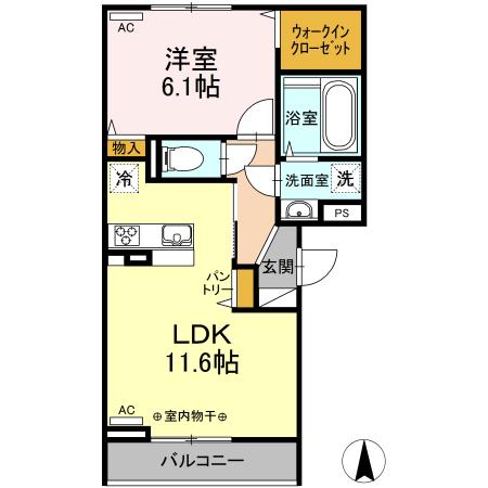 フルール・デ・シャン B(1LDK/3階)の間取り写真
