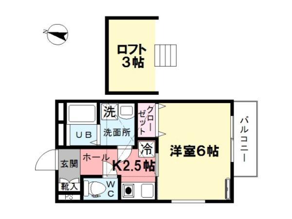 DOMANI(1K/2階)の間取り写真