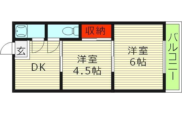 コーポ三原(2DK/2階)の間取り写真