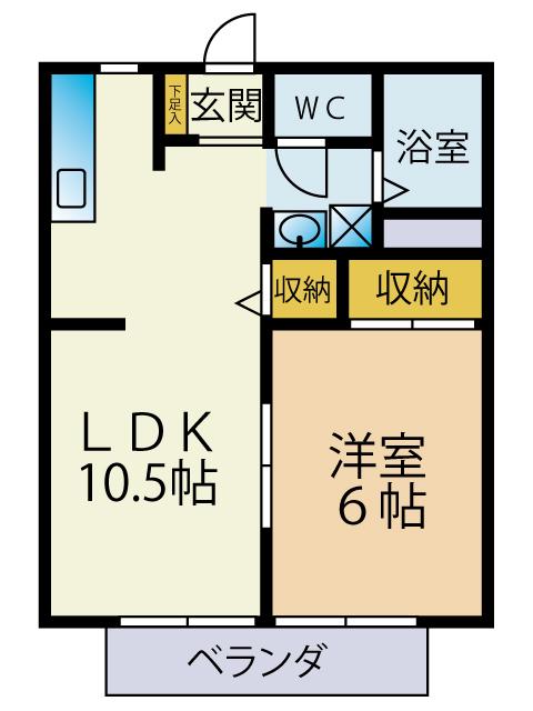 ハイツつきみ野東B(1LDK/2階)の間取り写真
