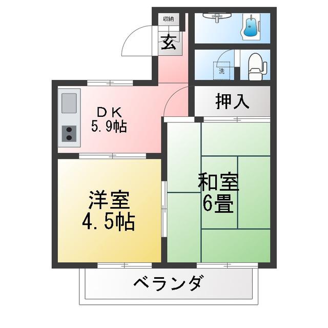 タカハシハイツ(2DK/2階)の間取り写真