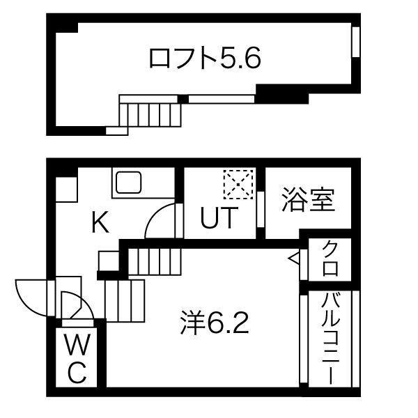 ノア東黒松(1K/1階)の間取り写真