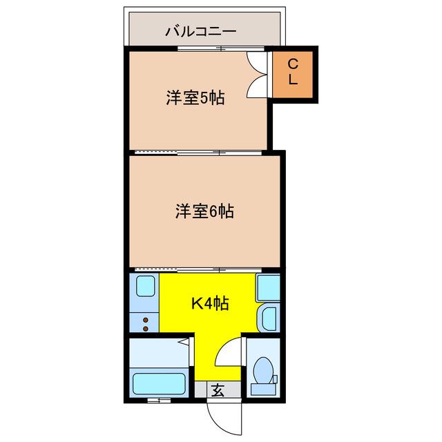 サリクス日宇(2K/1階)の間取り写真