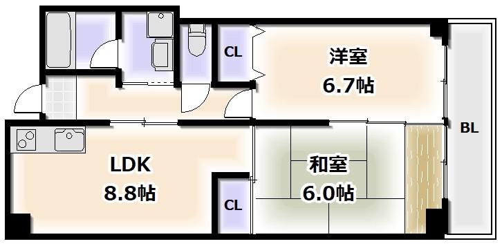 スギヒラハイツ(2LDK/4階)の間取り写真