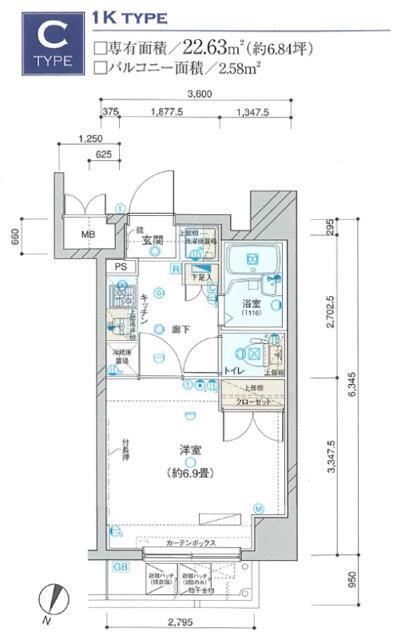 ヴェルト錦糸町II(1K/3階)の間取り写真