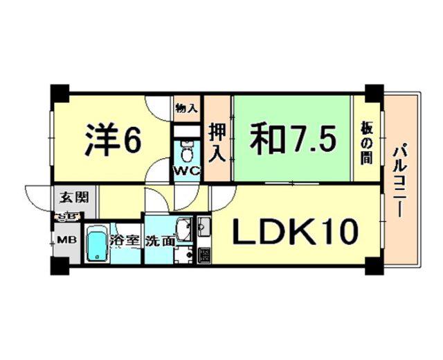 ソシア武庫川(2LDK/4階)の間取り写真