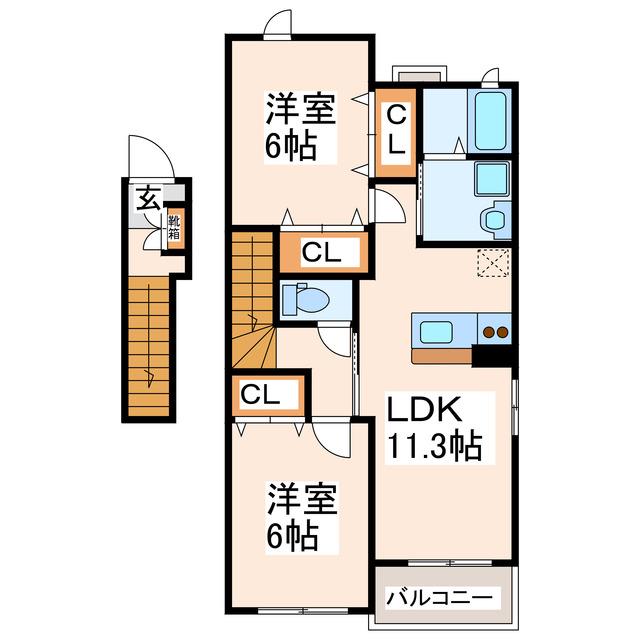 ブリーゼA・B(2LDK/2階)の間取り写真
