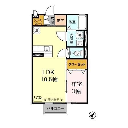 メゾンボナール A(1LDK/2階)の間取り写真