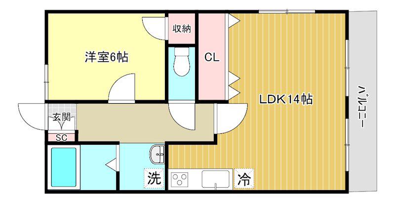 オーベルジュ紫竹山I(1LDK/2階)の間取り写真