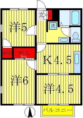 エバーコート東松戸(3K/2階)の間取り写真