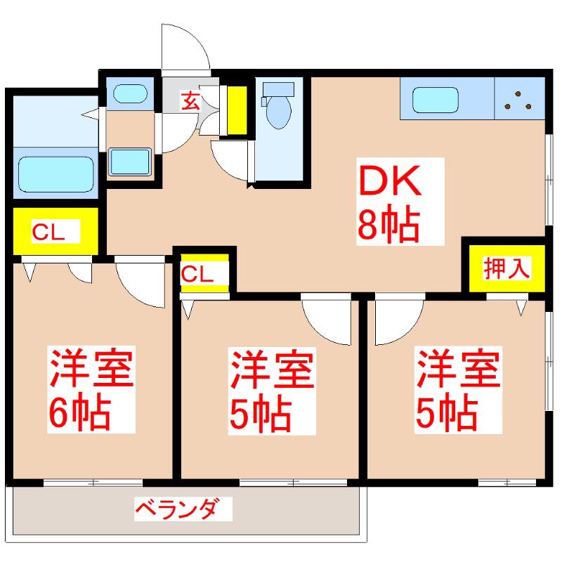 さくらヒルズ唐湊壱番館(3DK/4階)の間取り写真