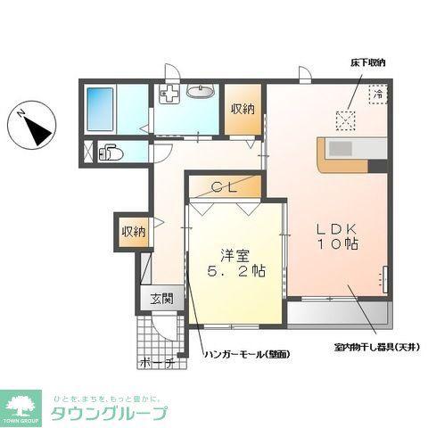 アップヒルラビット(1LDK/1階)の間取り写真