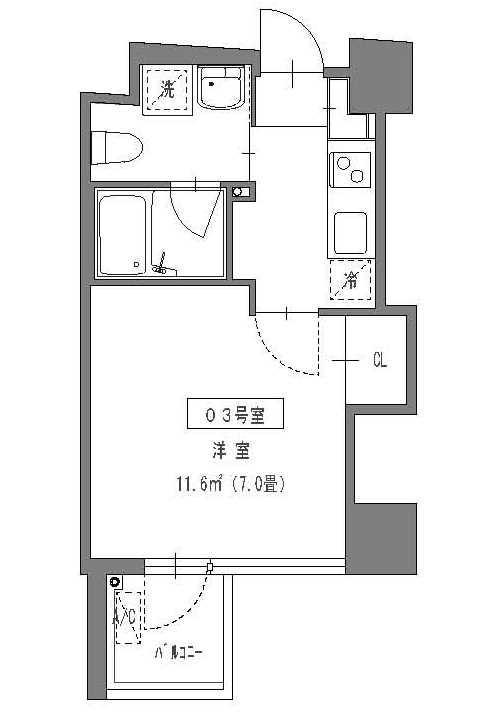 ヴィラマール五橋(1K/3階)の間取り写真