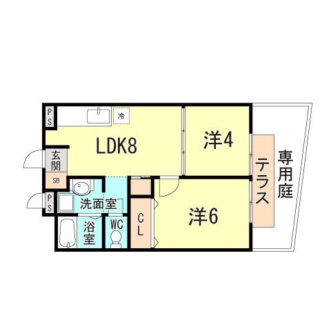 ビタミンテラス上筒井(2LDK/1階)の間取り写真
