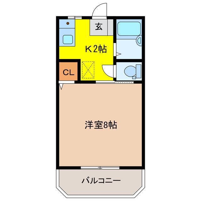 カサグランデ宇部(1K/2階)の間取り写真