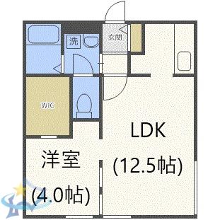 ディリッツ札幌東(1LDK/4階)の間取り写真