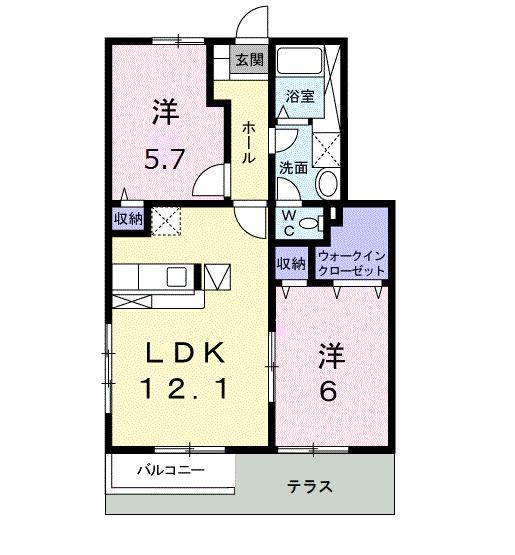 ロジュマン国分寺3(2LDK/1階)の間取り写真