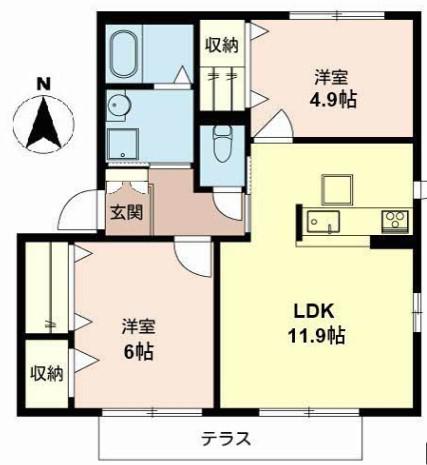 シャーメゾンキティーB(2LDK/1階)の間取り写真
