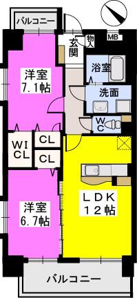 シャトーポルターダ博多南(2LDK/4階)の間取り写真