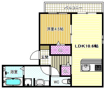 RE COURT LUNA(1LDK/2階)の間取り写真